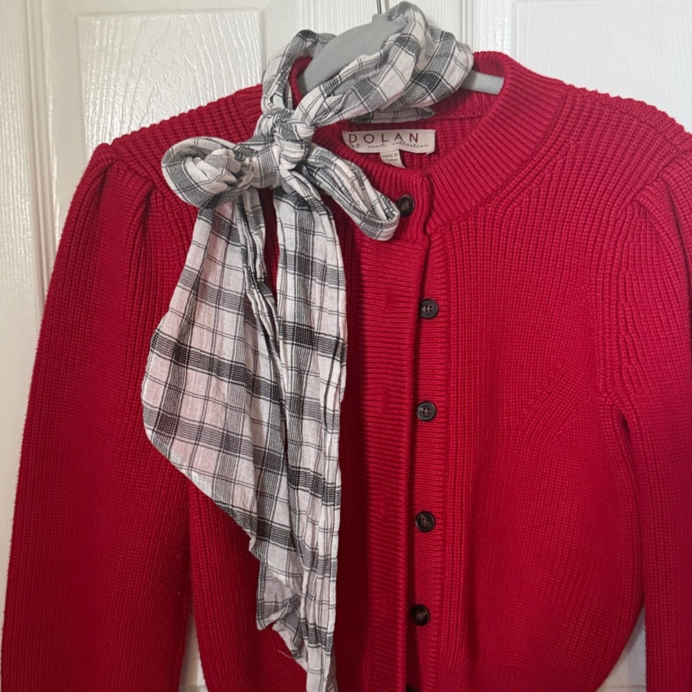 dolan Bright Red Ribbed Button Cardigan